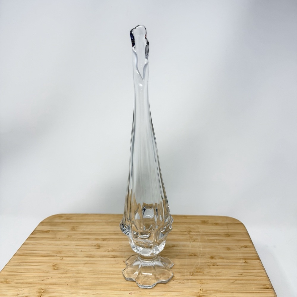 Vintage Fenton Valencia Clear Swung Glass 11.5" Tall Bud Vase Floral Base Design